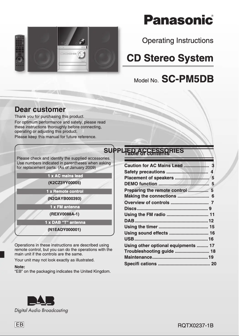 Image de la première page du manuel de l'appareil SC-PM5DB