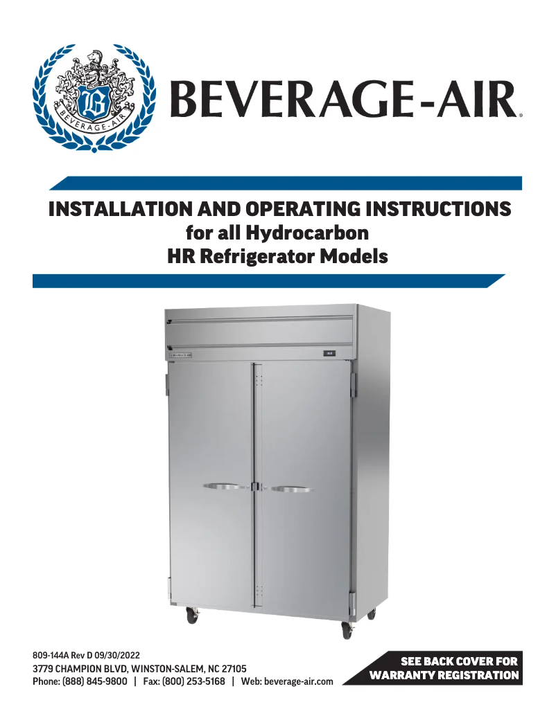 Page 1 de la notice Manuel utilisateur Beverage-Air HR3HC-1S