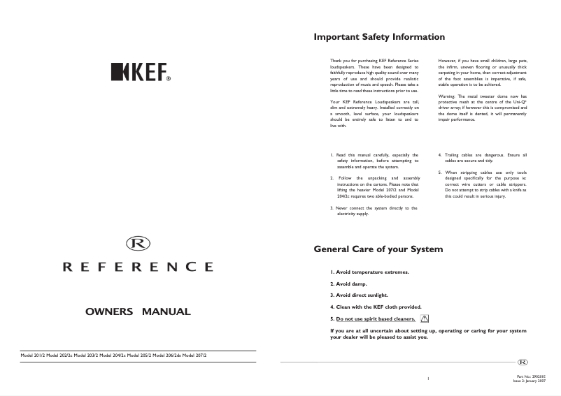 Page 1 de la notice Manuel utilisateur KEF Reference 203/2