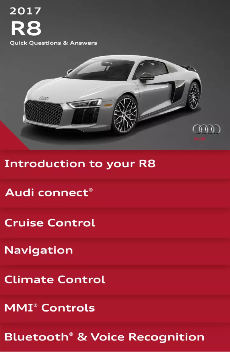 Page 1 de la notice Manuel utilisateur Audi R8 (2017)