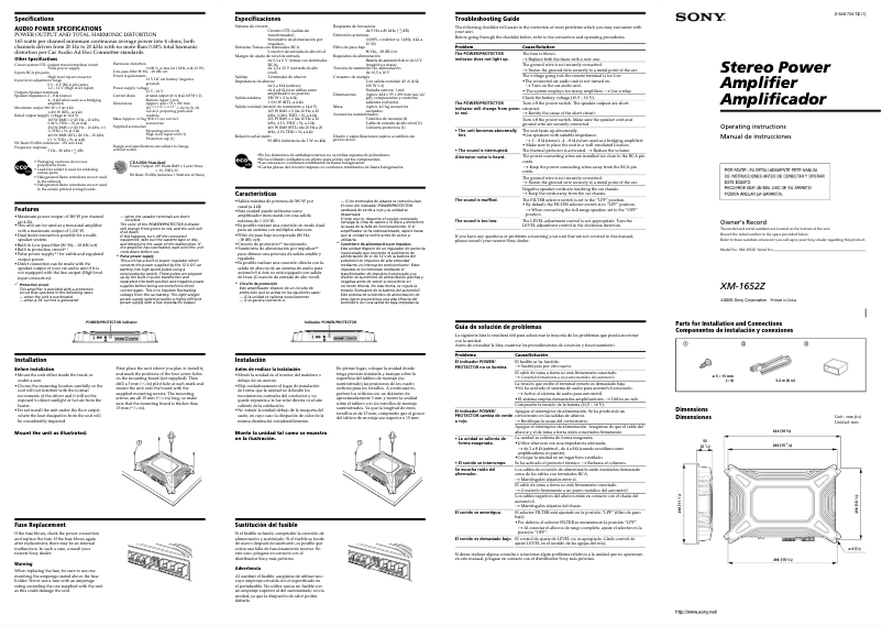 Page n°1 - Manuel utilisateur Sony XM-1652Z