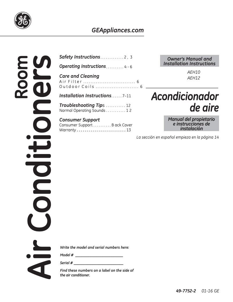 Image de la première page du manuel de l'appareil AEH12AV