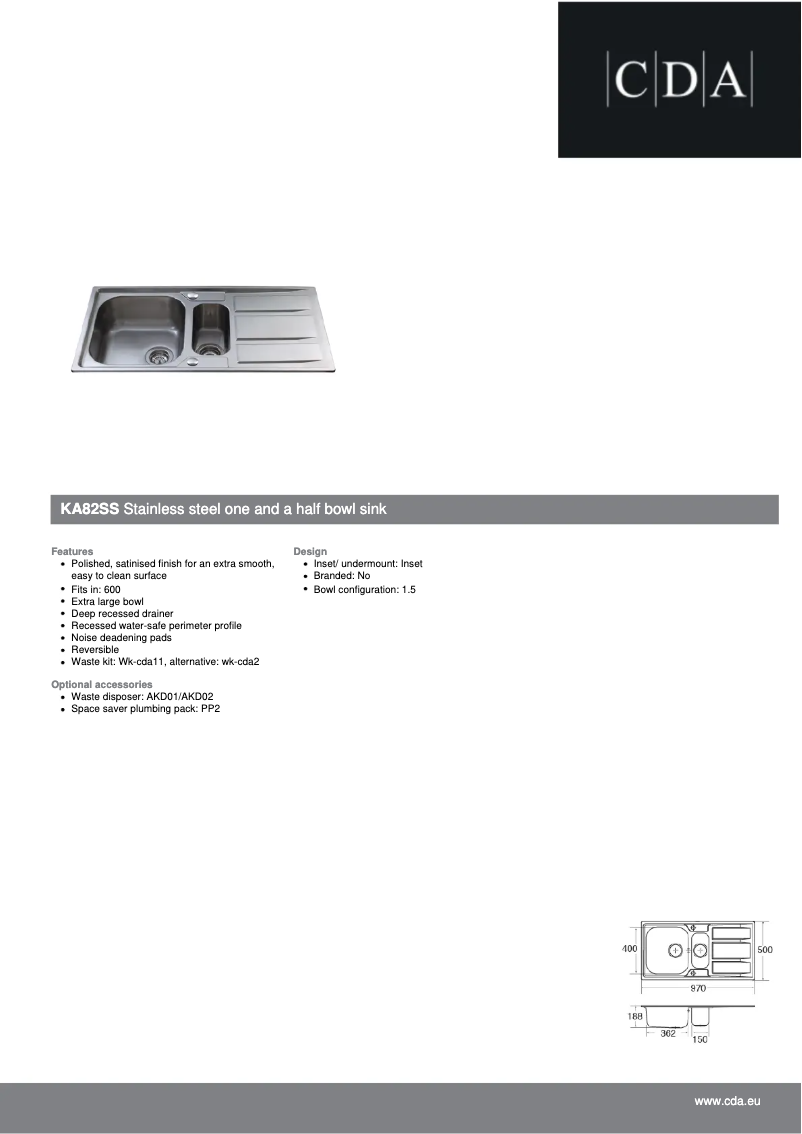 Page 1 de la notice Fiche technique CDA KA82SS