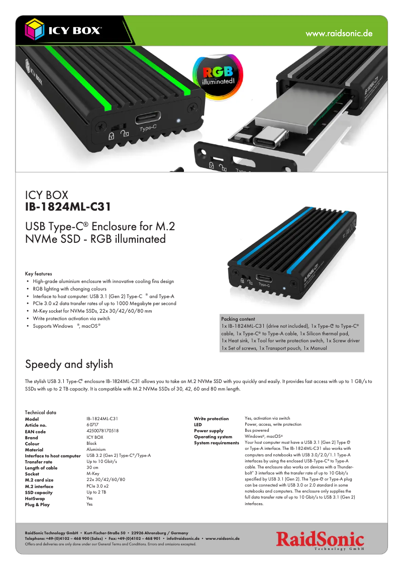 Page 1 de la notice Fiche technique Icy Box IB-1824ML-C31
