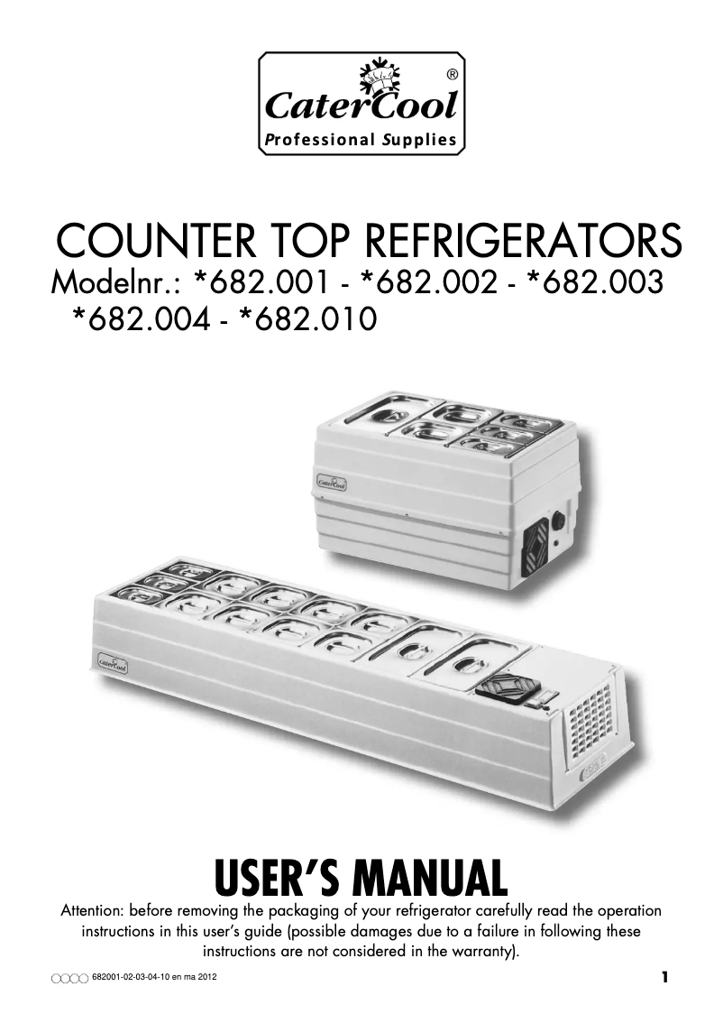 Page 1 de la notice Manuel utilisateur CaterCool 682010