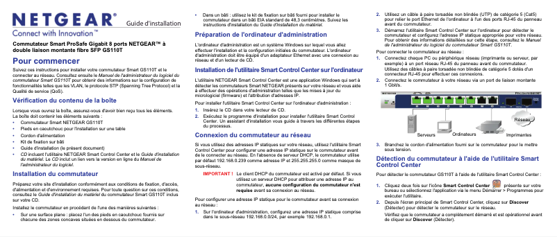 Page n°1 - Guide d'installation Netgear GS110T