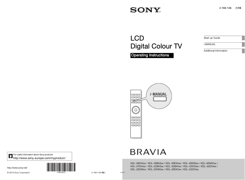 Page 1 de la notice Manuel utilisateur Sony Bravia KDL-26EX302