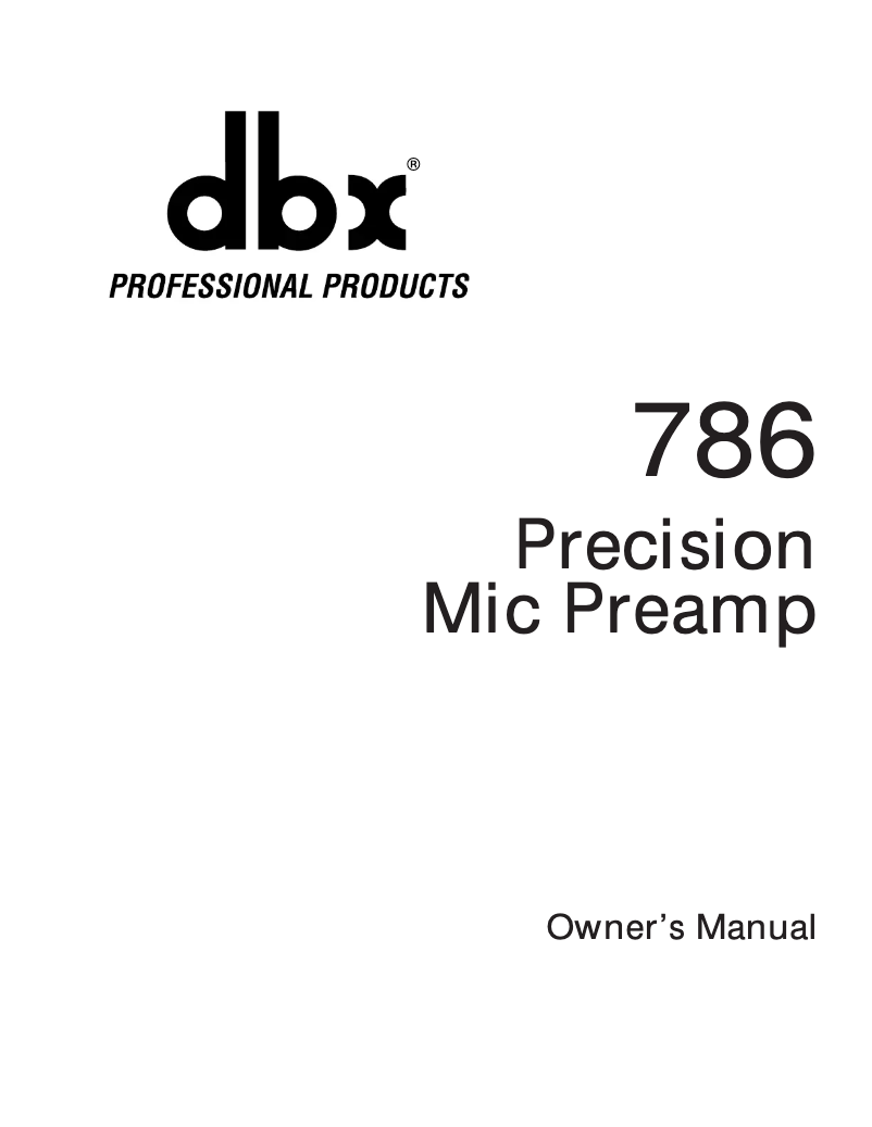Page n°1 - Manuel utilisateur DBX 786