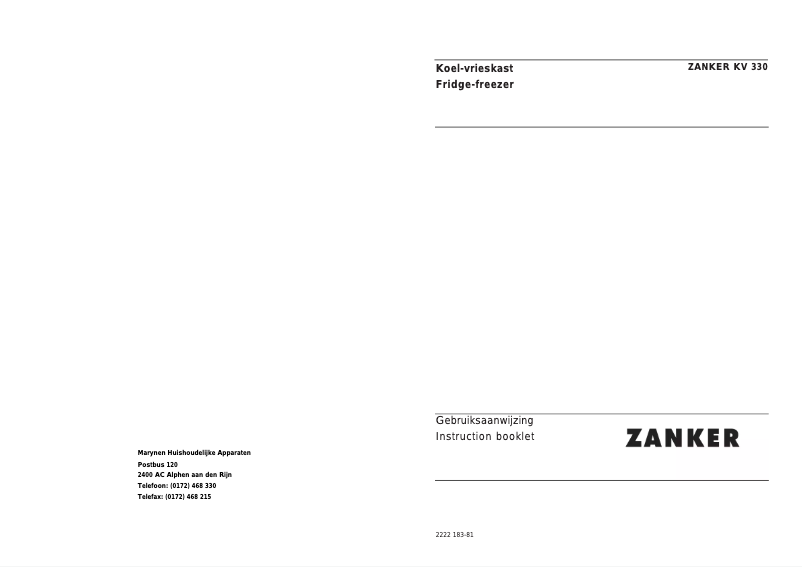 Page n°1 - Manuel utilisateur Zanker KV 330