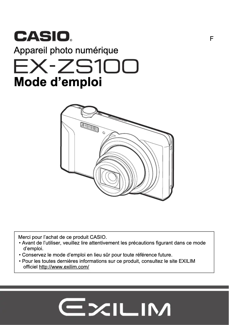 Page n°1 - Manuel utilisateur Casio Exilim EX-ZS100