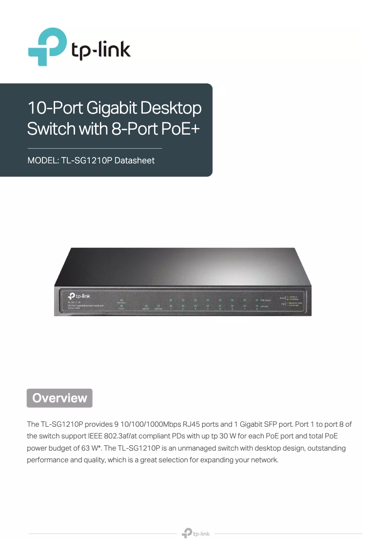 Página 1 del manual Ficha técnica TP-Link TL-SG1210P