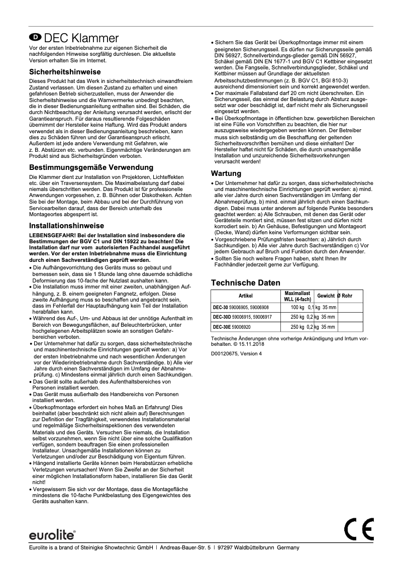 Page n°1 - Manuel utilisateur Eurolite DEC-30