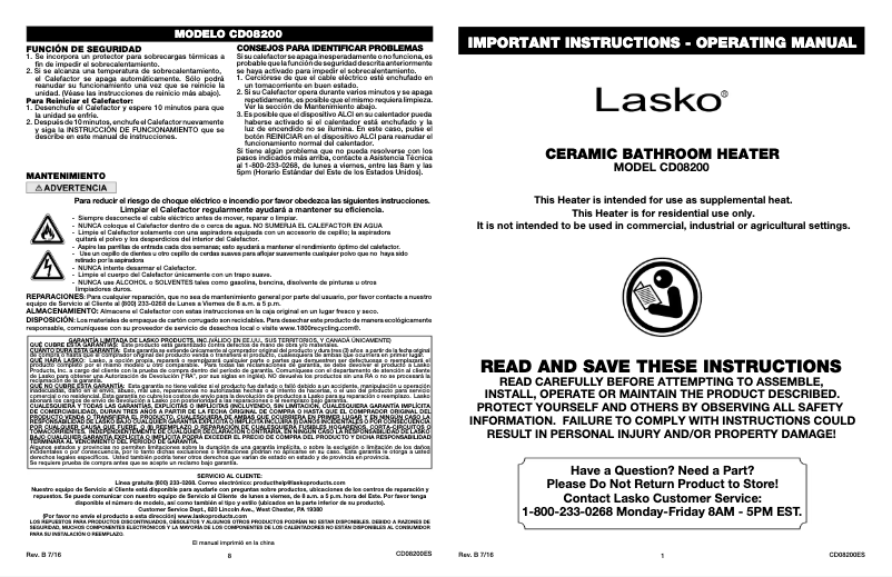 Image de la première page du manuel de l'appareil CD08200