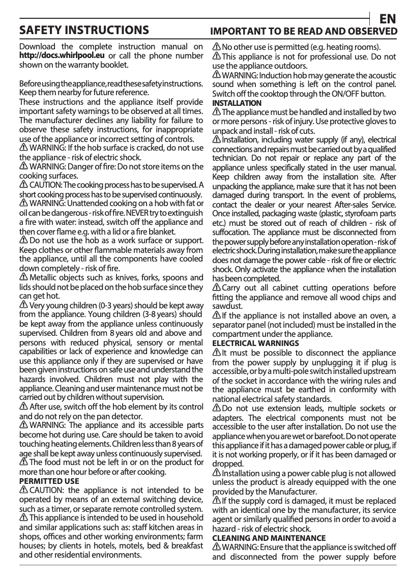 Page 1 de la notice Manuel d'utilisation et d'entretien Whirlpool WF S9860 CPNE