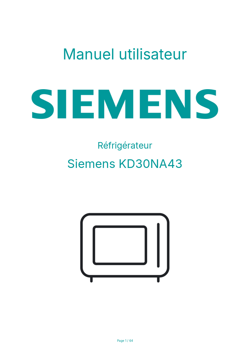 Page n°1 - Manuel utilisateur Siemens KD30NA43