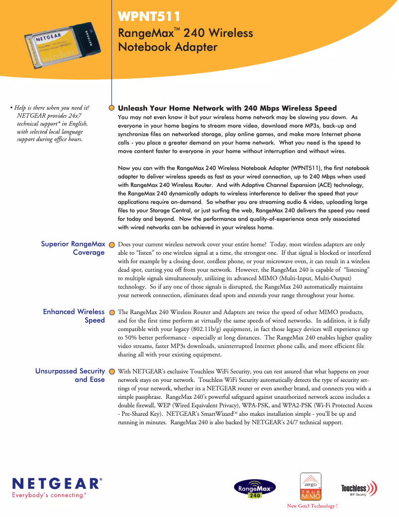 Page 1 de la notice Fiche technique Netgear WPNT511