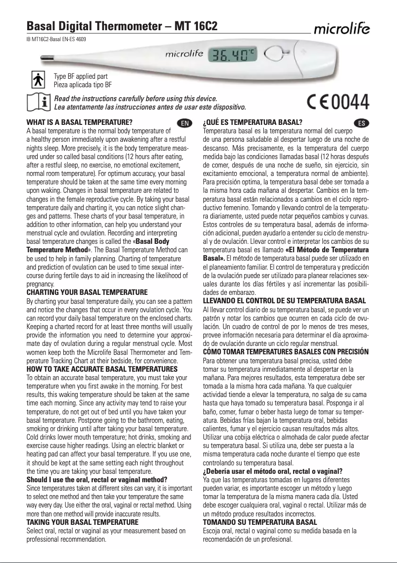 Page 1 de la notice Manuel utilisateur Microlife MT 16C2 Basal