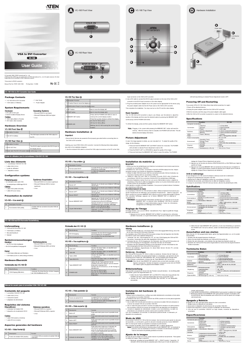Image de la première page du manuel de l'appareil VC160