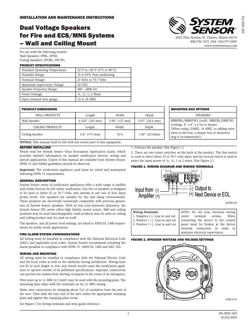 Page 1 de la notice Manuel utilisateur System Sensor SPWL