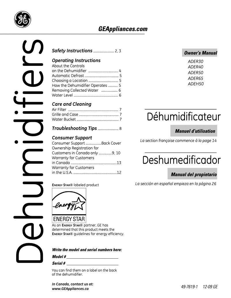 Imagen de la primera página del manual del dispositivo ADEH50LN