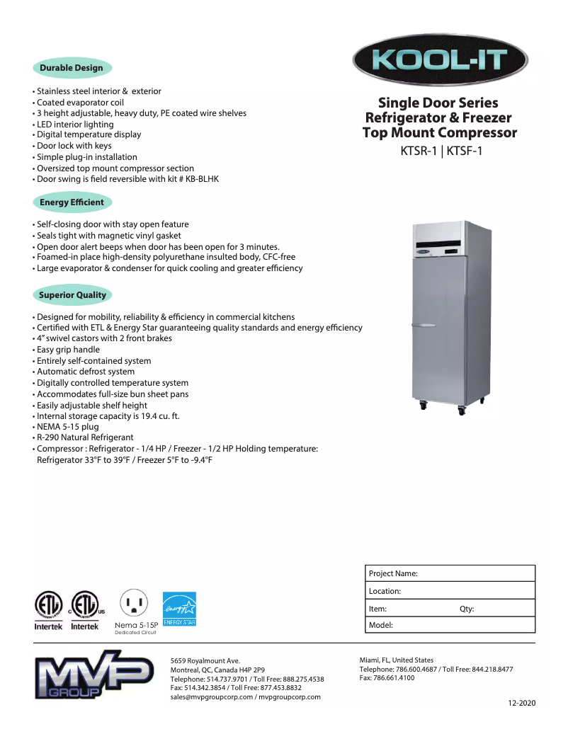 Page 1 de la notice Manuel utilisateur Kool-It KTSF-1