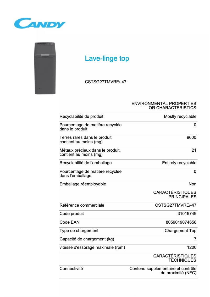 Image de la première page du manuel de l'appareil CSTSG27TMVRE/-47