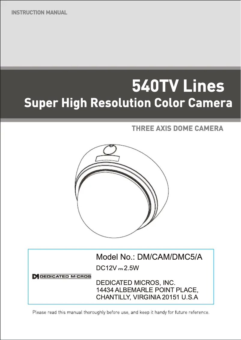 Page n°1 - Manuel utilisateur Dedicated Micros DM/CAM/DMC5/B