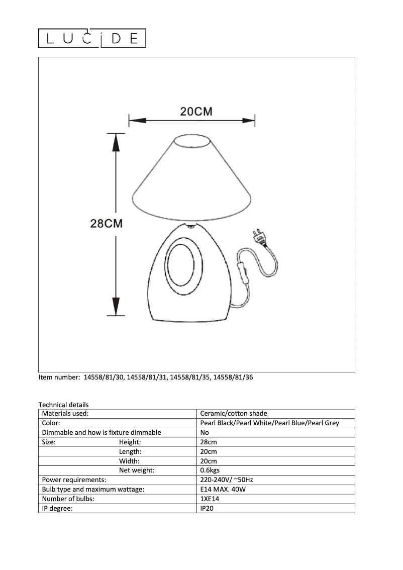 Page n°1 - Manuel utilisateur Lucide Hoal 14558/81/36