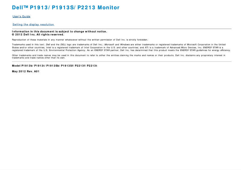 Page 1 de la notice Mode d'emploi Dell Professional P2213