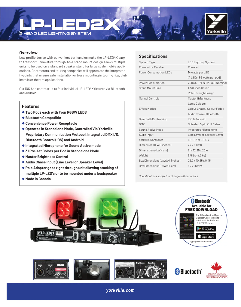 Página 1 del manual Ficha técnica Yorkville LP-LED2X
