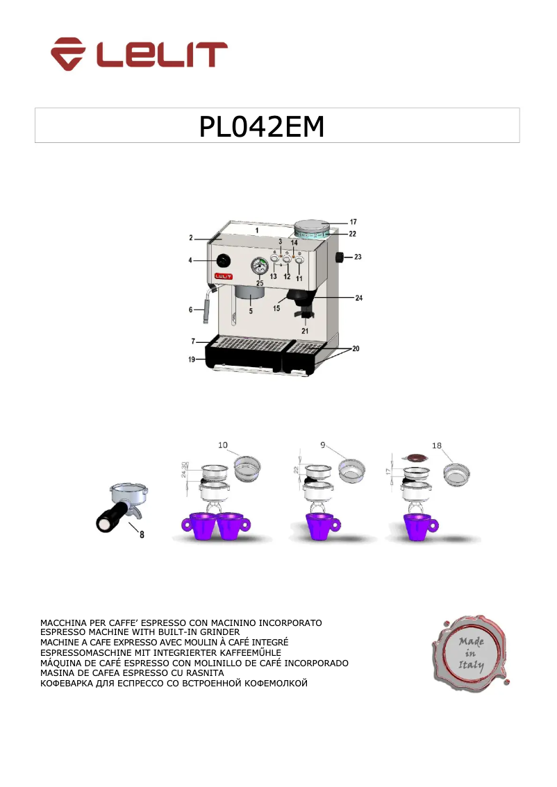 Page 1 de la notice Manuel utilisateur Lelit Anita PL042EM