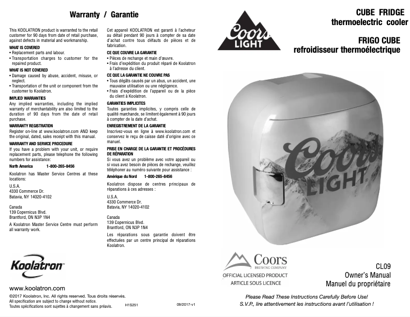 Page 1 de la notice Manuel utilisateur Coors Light CL09