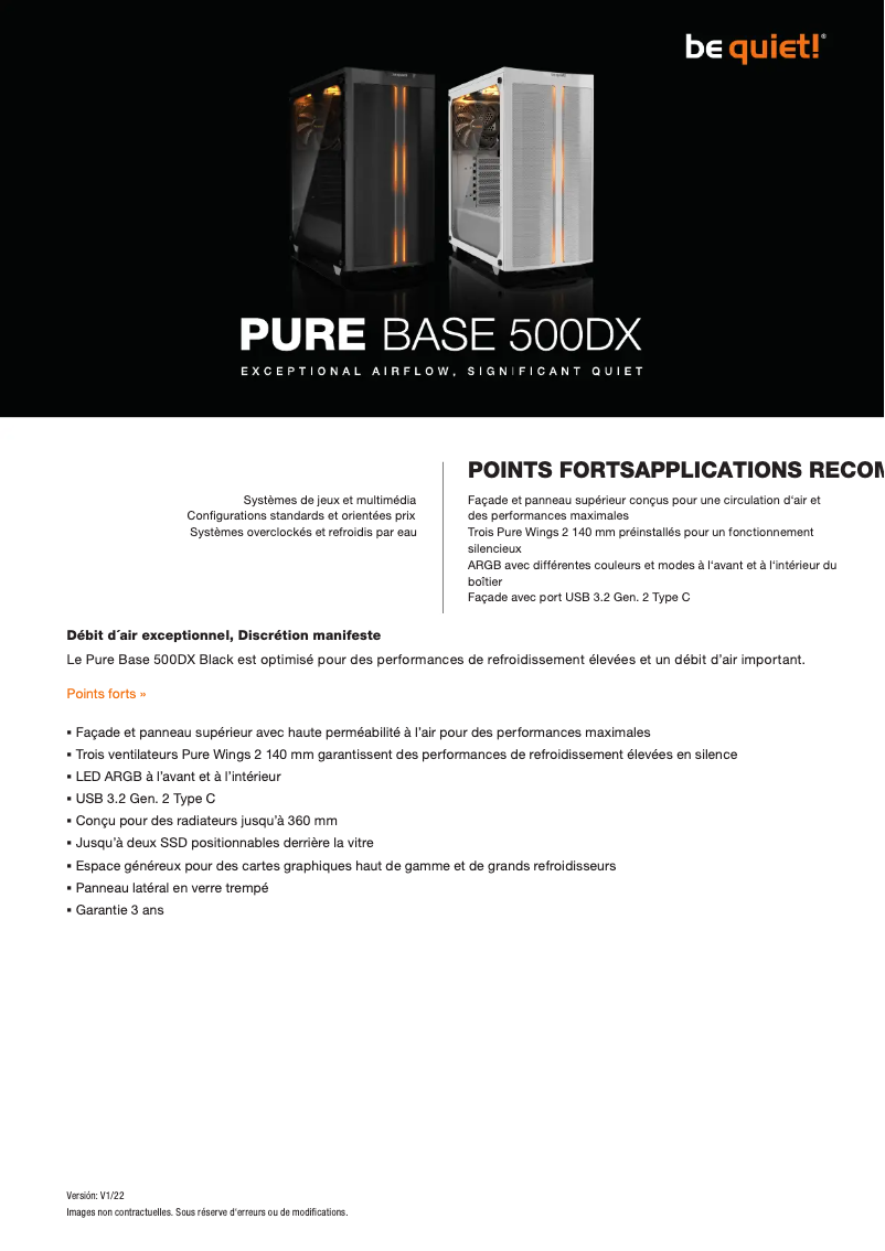 Page n°1 - Fiche technique Be Quiet! Pure Base 500DX
