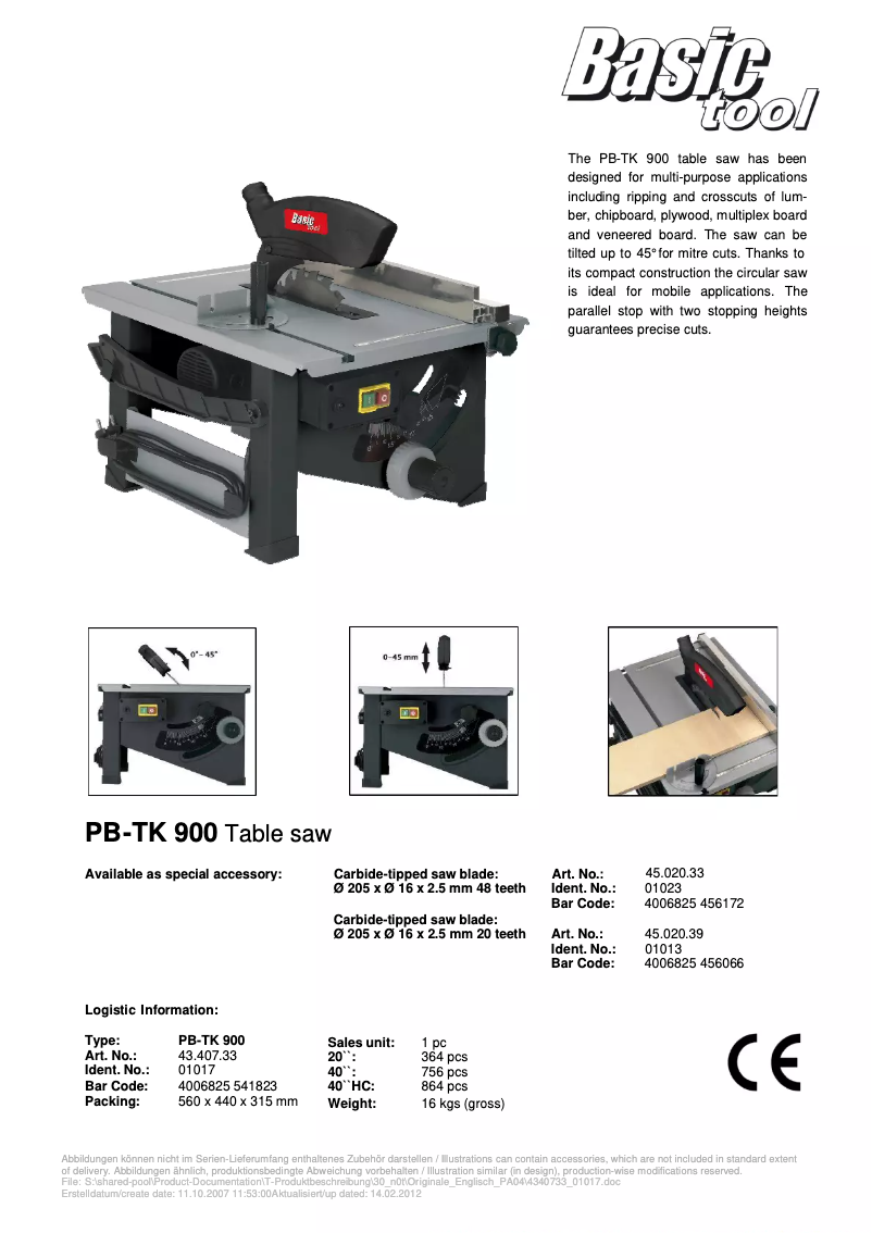 Page n°1 - Manuel utilisateur Basic tool PB-TK 900