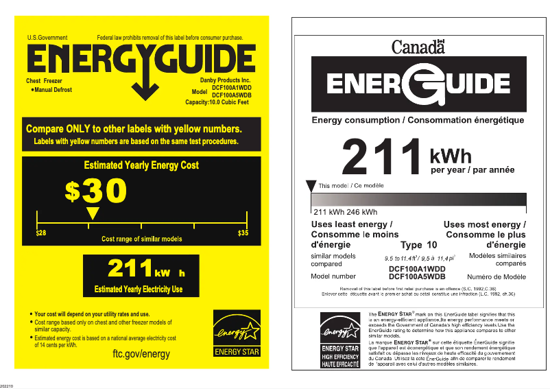 Page n°1 - Label énergétique Danby DCF100A5WDB