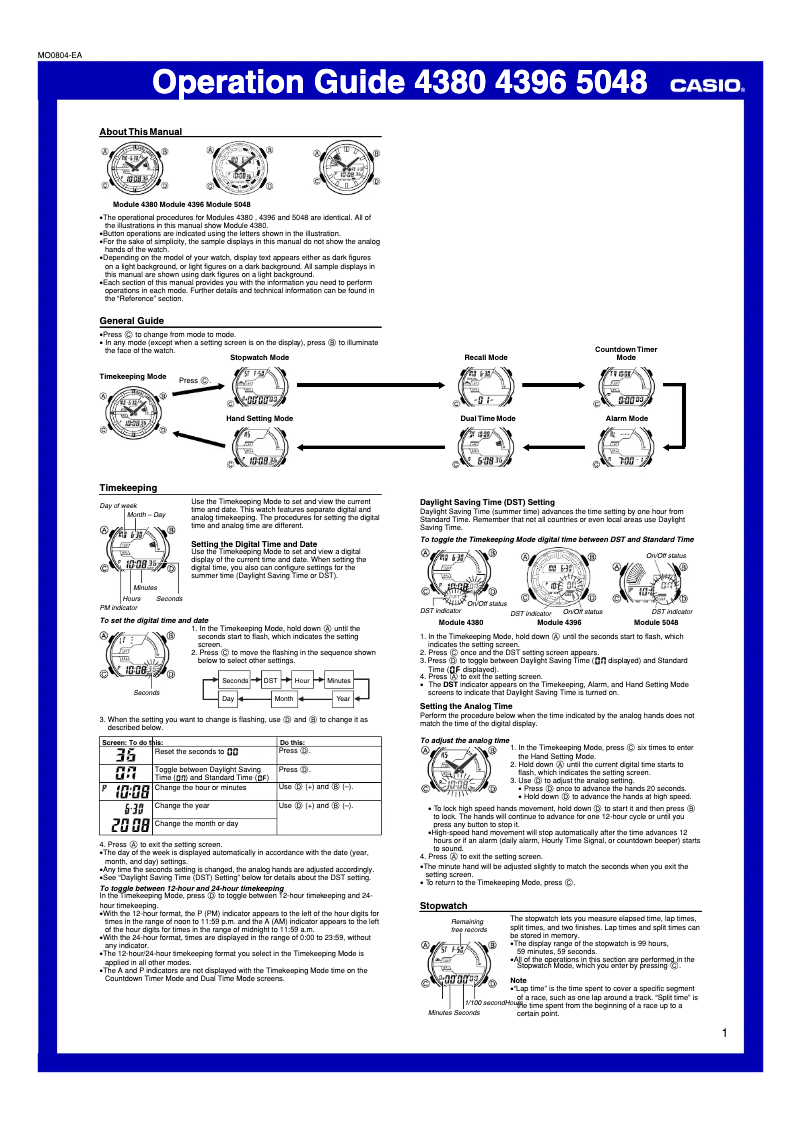 Page n°1 - Manuel utilisateur Casio 4380