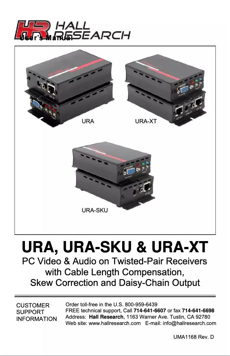 Page 1 de la notice Manuel utilisateur Hall Research URA-XT