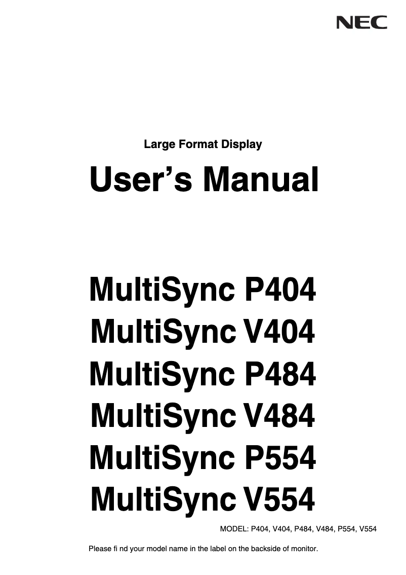 Page 1 de la notice Mode d'emploi NEC MultiSync P554 MG