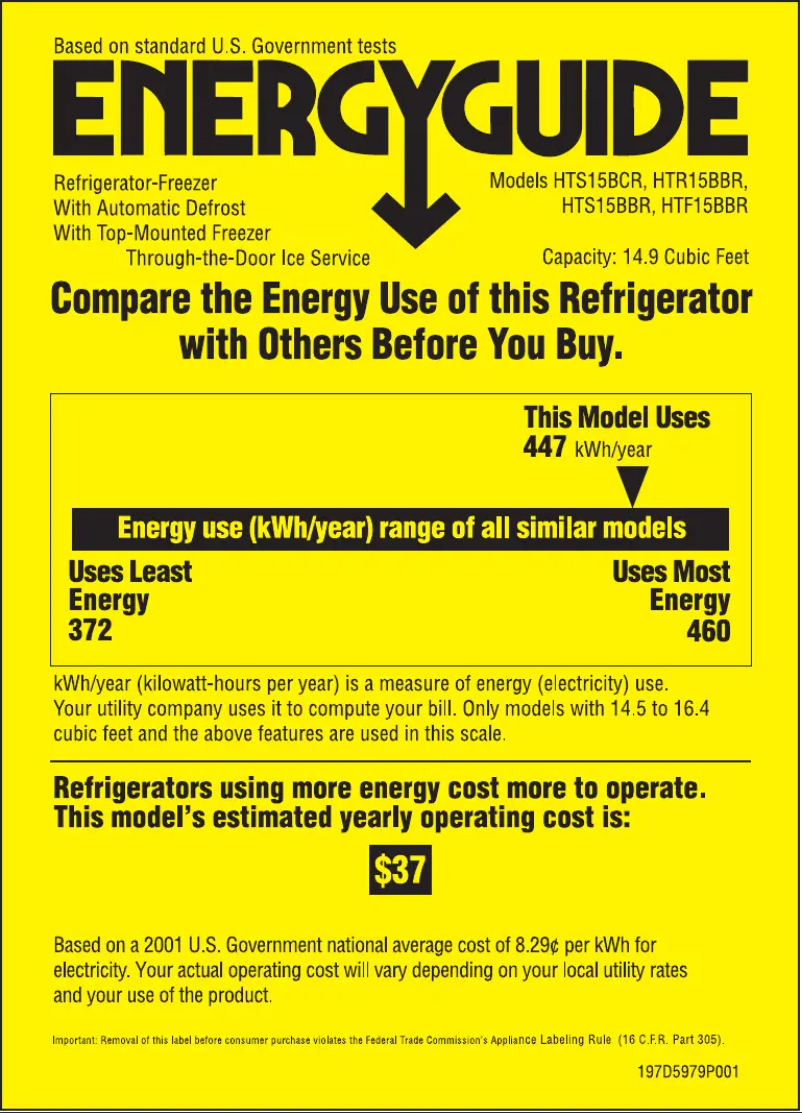 Page n°1 - Label énergétique Hotpoint HTS15BCRLWW