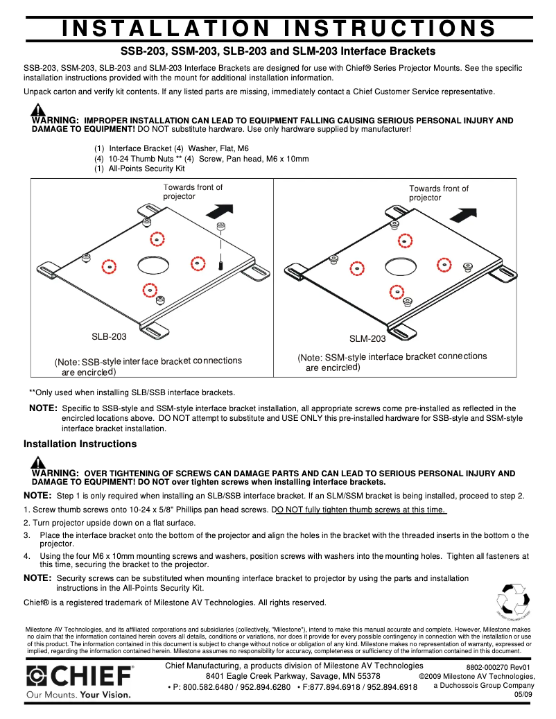 Page n°1 - Manuel utilisateur Chief SLM203