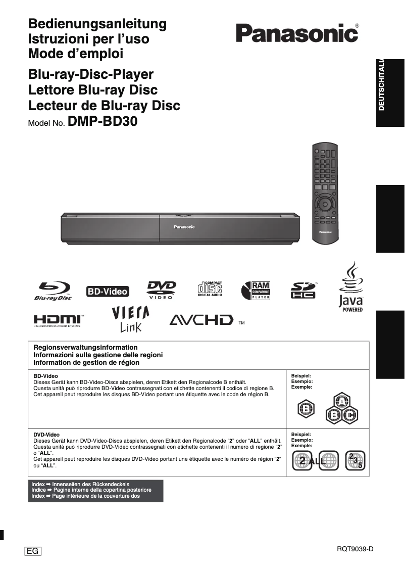 Page 1 of the manual User Manual Panasonic DMP-BD30