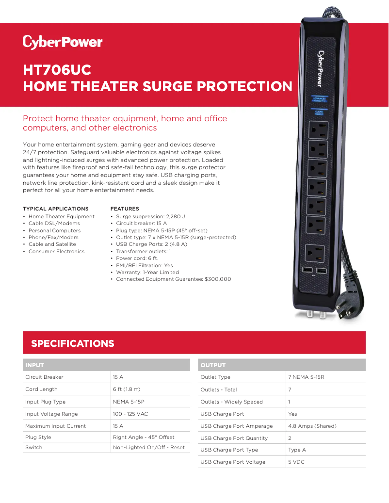 Page 1 de la notice Informations de garantie CyberPower Home Theater HT706UC