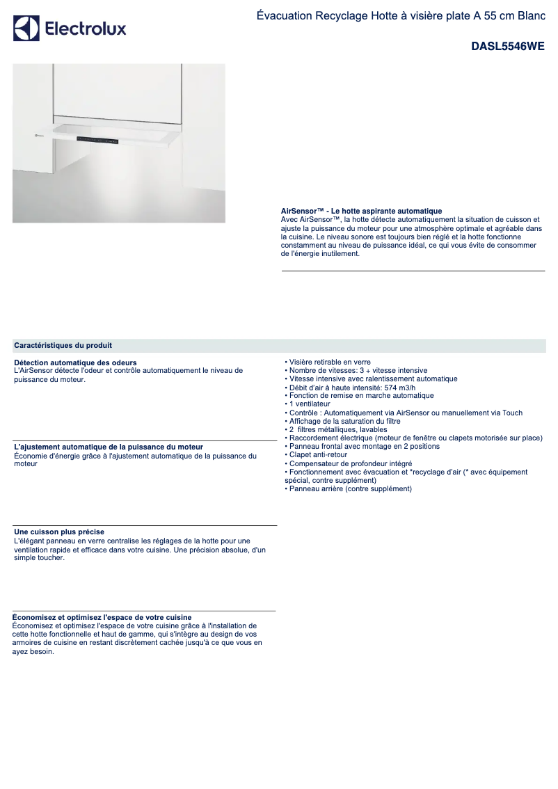Page n°1 - Fiche technique Electrolux DASL5546WE