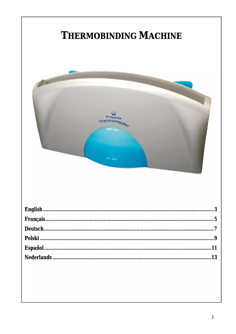 Page 1 de la notice Manuel utilisateur Pavo Thermomaster