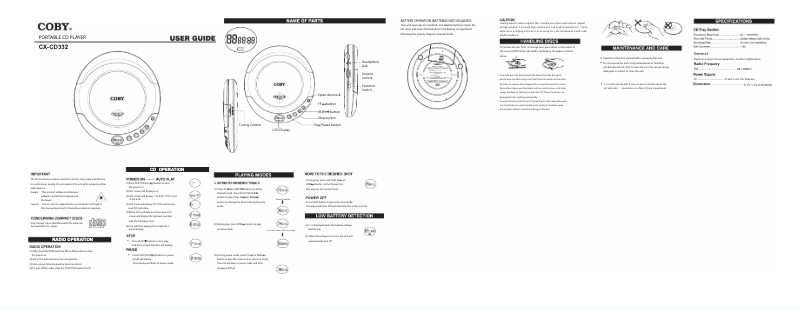 Page n°1 - Manuel utilisateur Coby CX-CD332