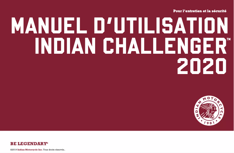Page 1 de la notice Manuel utilisateur Indian Challenger (2020)