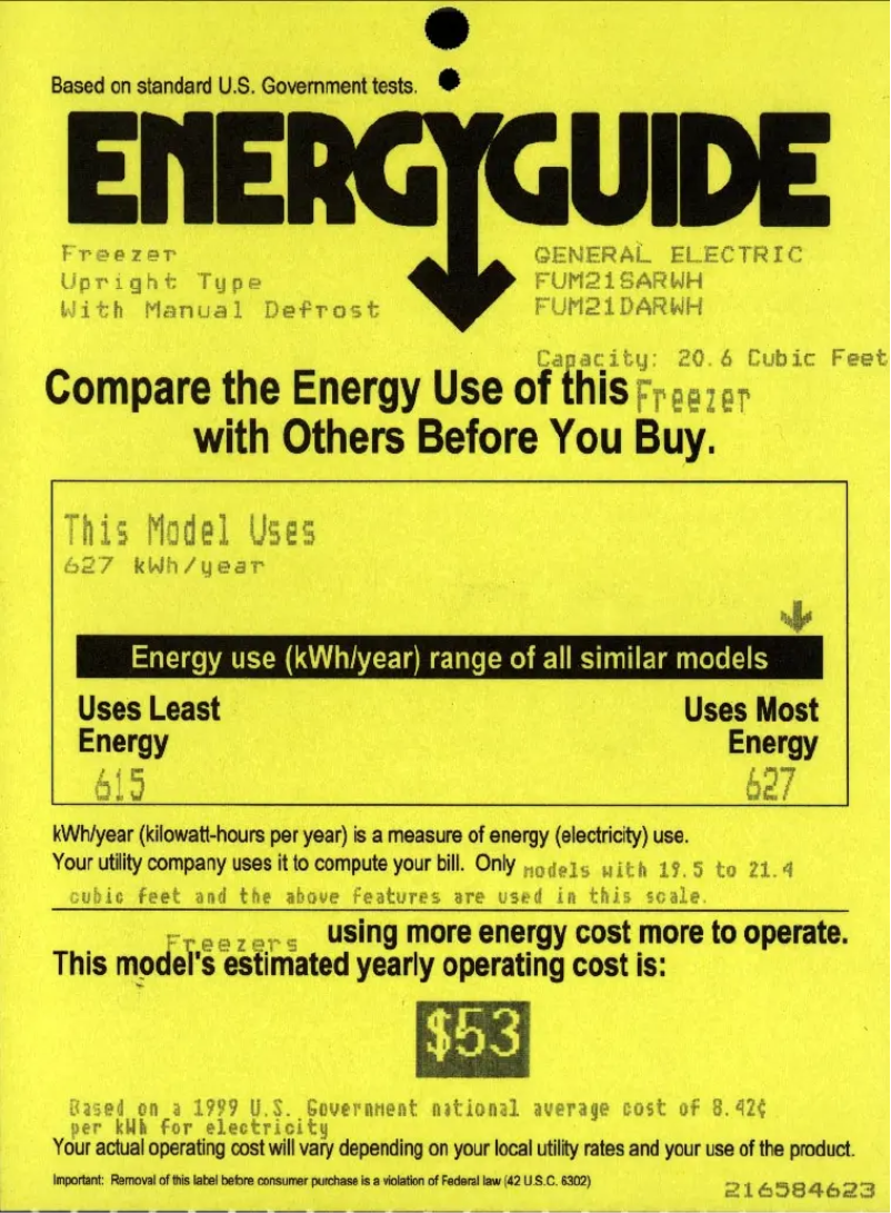 Página 1 del manual Etiqueta energética GE FUM21DARWH