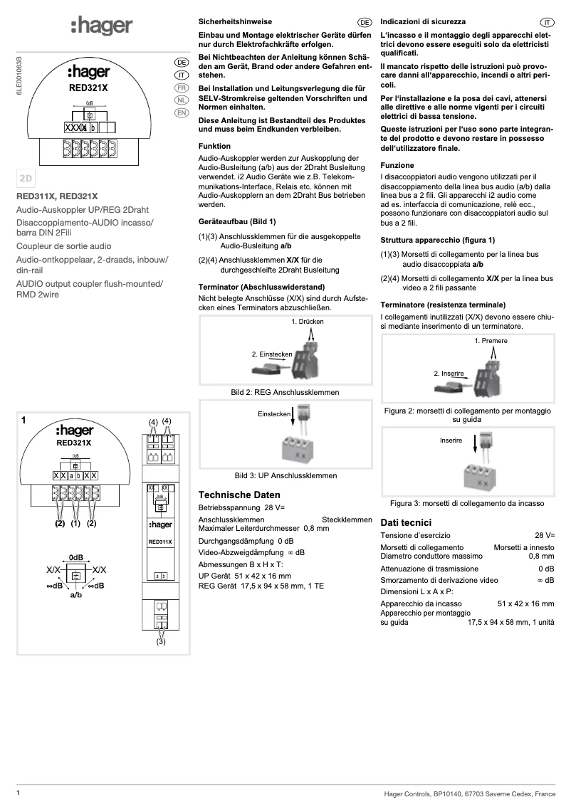 Page n°1 - Manuel utilisateur Hager RED311X