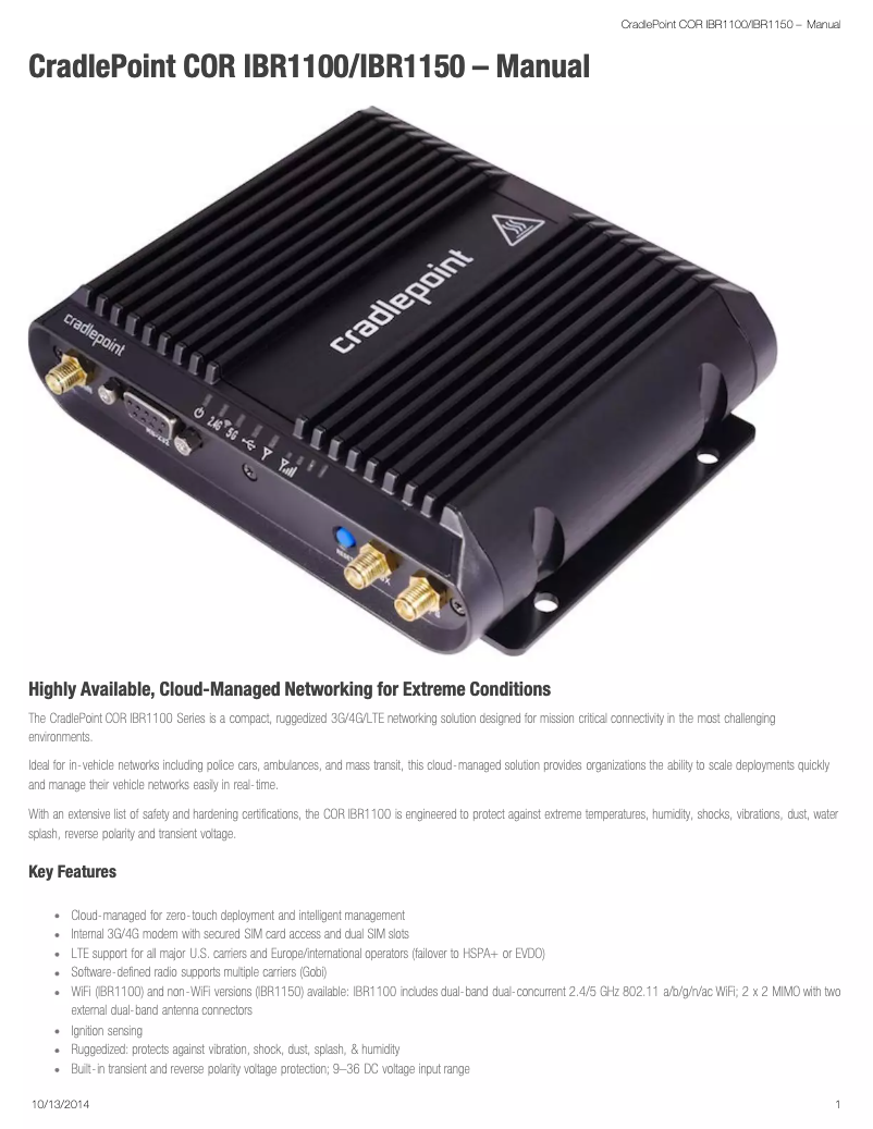 Image de la première page du manuel de l'appareil COR IBR1150