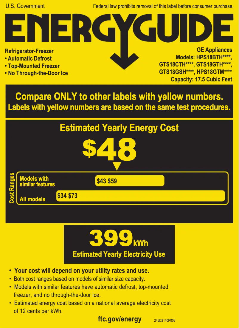 Page n°1 - Label énergétique Hotpoint HPS18BTHWW